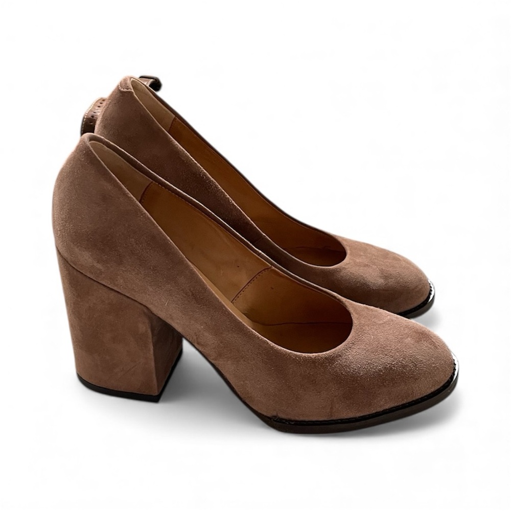 Italian Alberto Fermani Brown Suede Pumps, Size 39 Brown Suede Block Heels